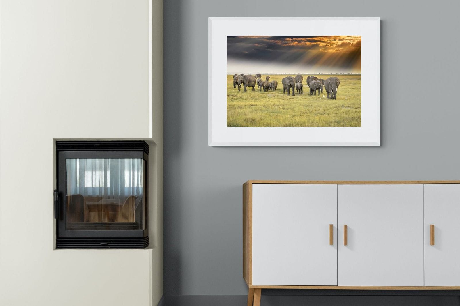 Elephant Convoy (colour)-Wall_Art-100 x 75cm-Framed Print-White-Pixalot
