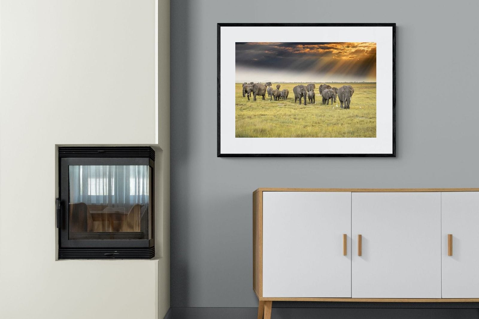 Elephant Convoy (colour)-Wall_Art-100 x 75cm-Framed Print-Black-Pixalot