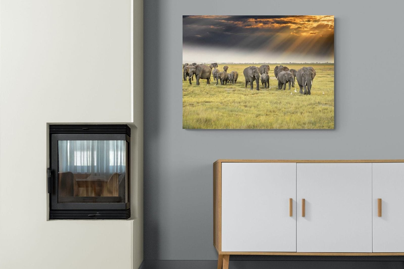Elephant Convoy (colour)-Wall_Art-100 x 75cm-Mounted Canvas-No Frame-Pixalot