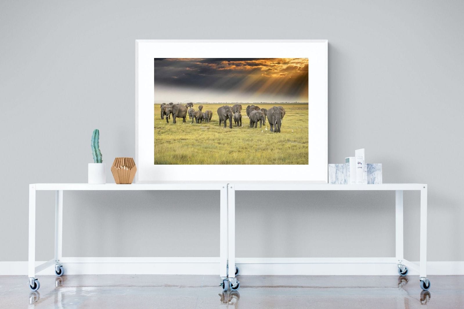 Elephant Convoy (colour)-Wall_Art-120 x 90cm-Framed Print-White-Pixalot
