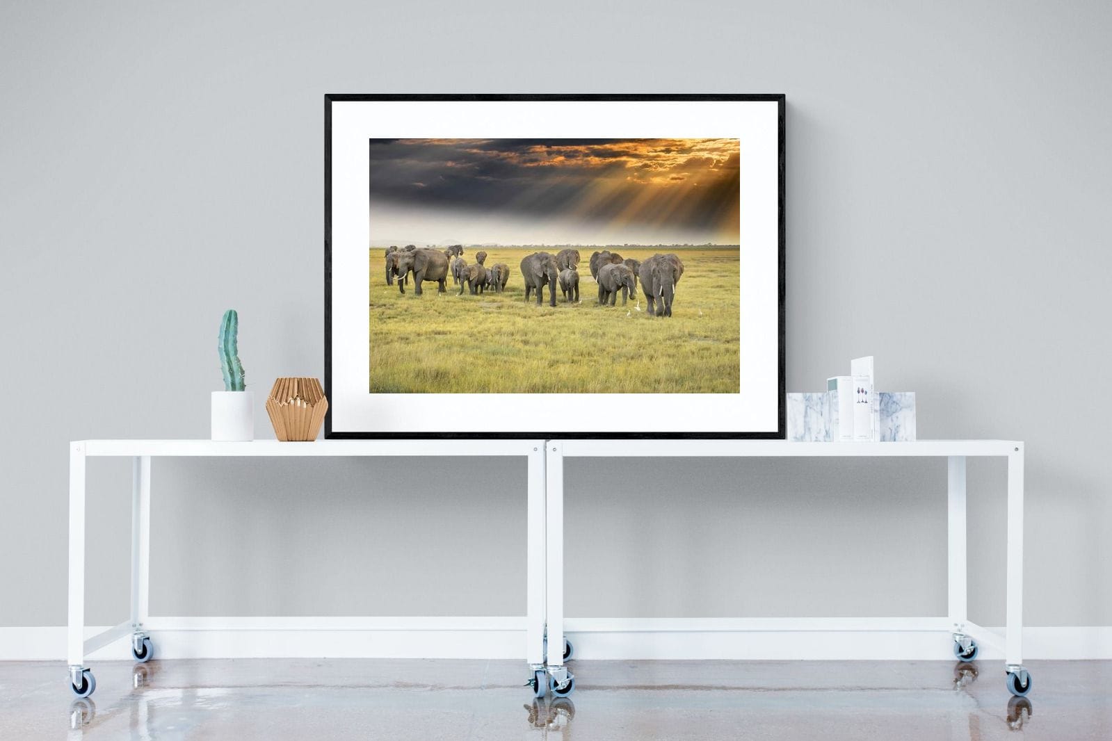 Elephant Convoy (colour)-Wall_Art-120 x 90cm-Framed Print-Black-Pixalot