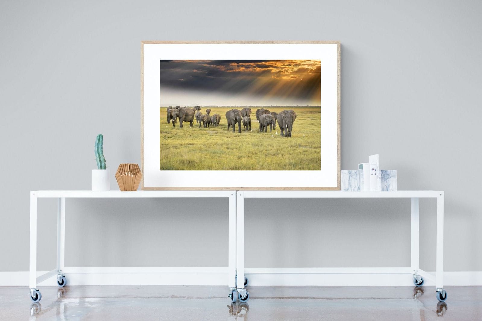Elephant Convoy (colour)-Wall_Art-120 x 90cm-Framed Print-Wood-Pixalot