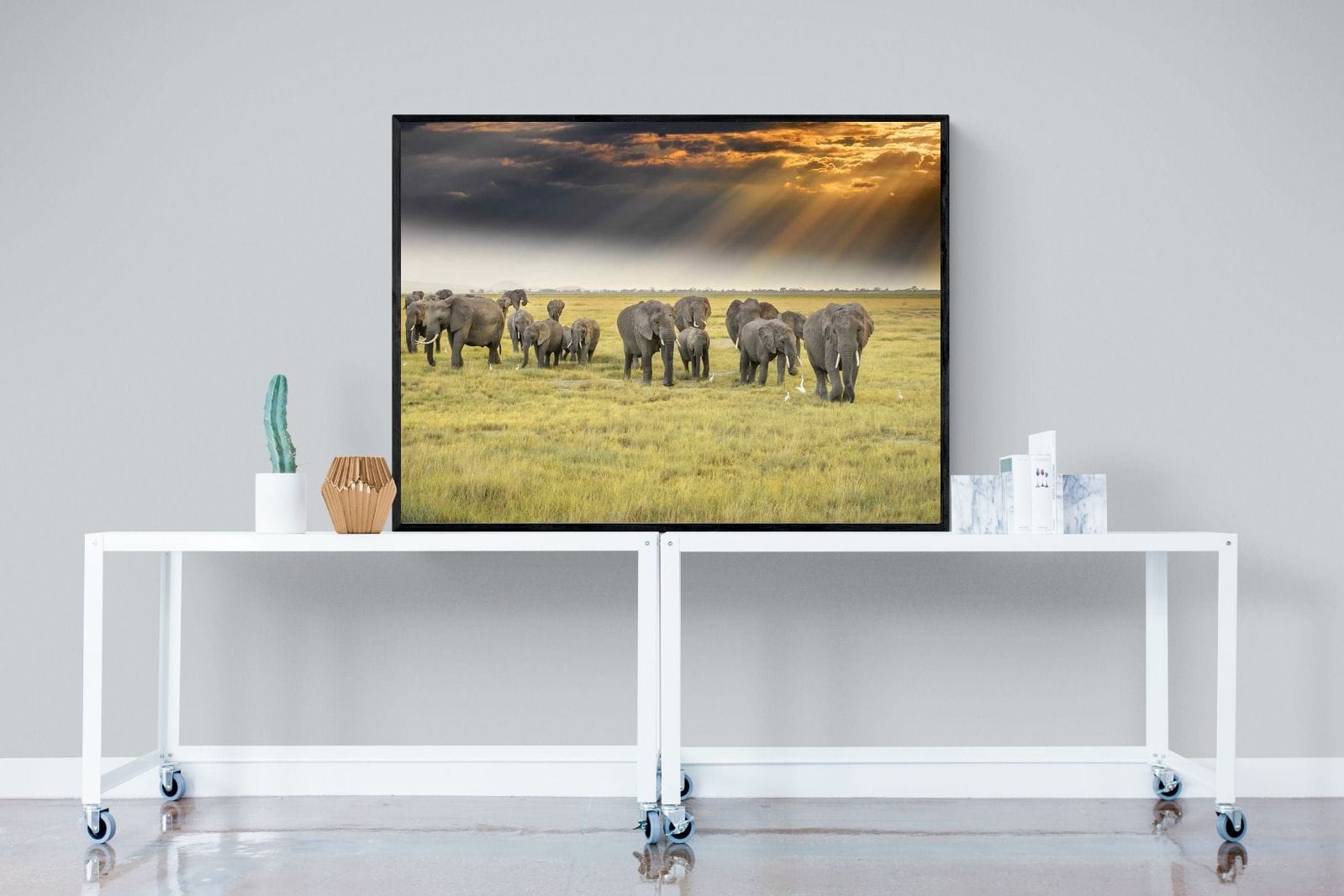 Elephant Convoy (colour)-Wall_Art-120 x 90cm-Mounted Canvas-Black-Pixalot