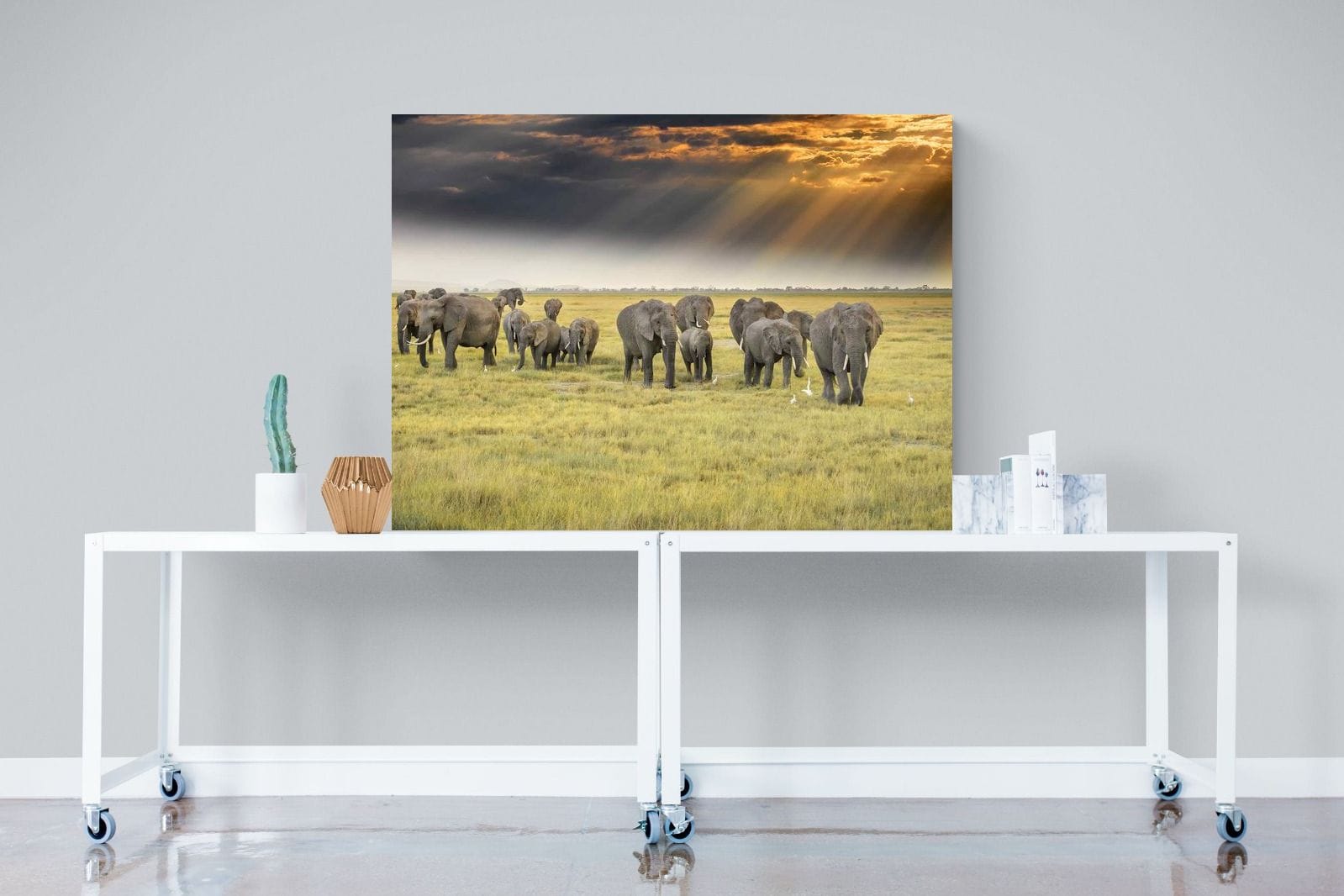 Elephant Convoy (colour)-Wall_Art-120 x 90cm-Mounted Canvas-No Frame-Pixalot