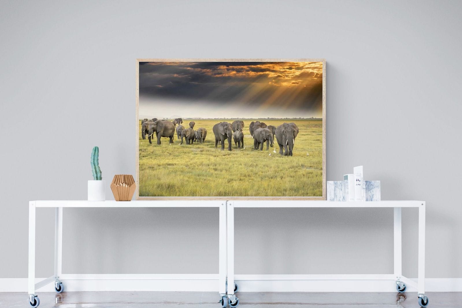 Elephant Convoy (colour)-Wall_Art-120 x 90cm-Mounted Canvas-Wood-Pixalot