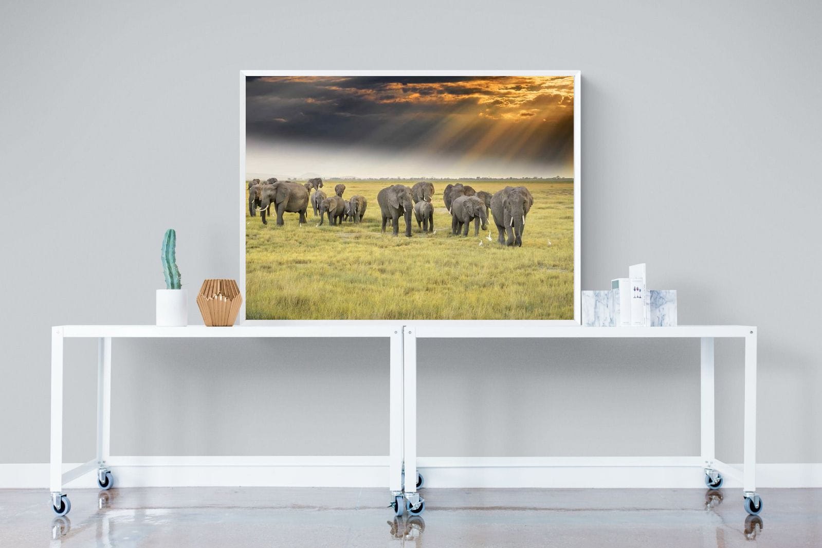 Elephant Convoy (colour)-Wall_Art-120 x 90cm-Mounted Canvas-White-Pixalot