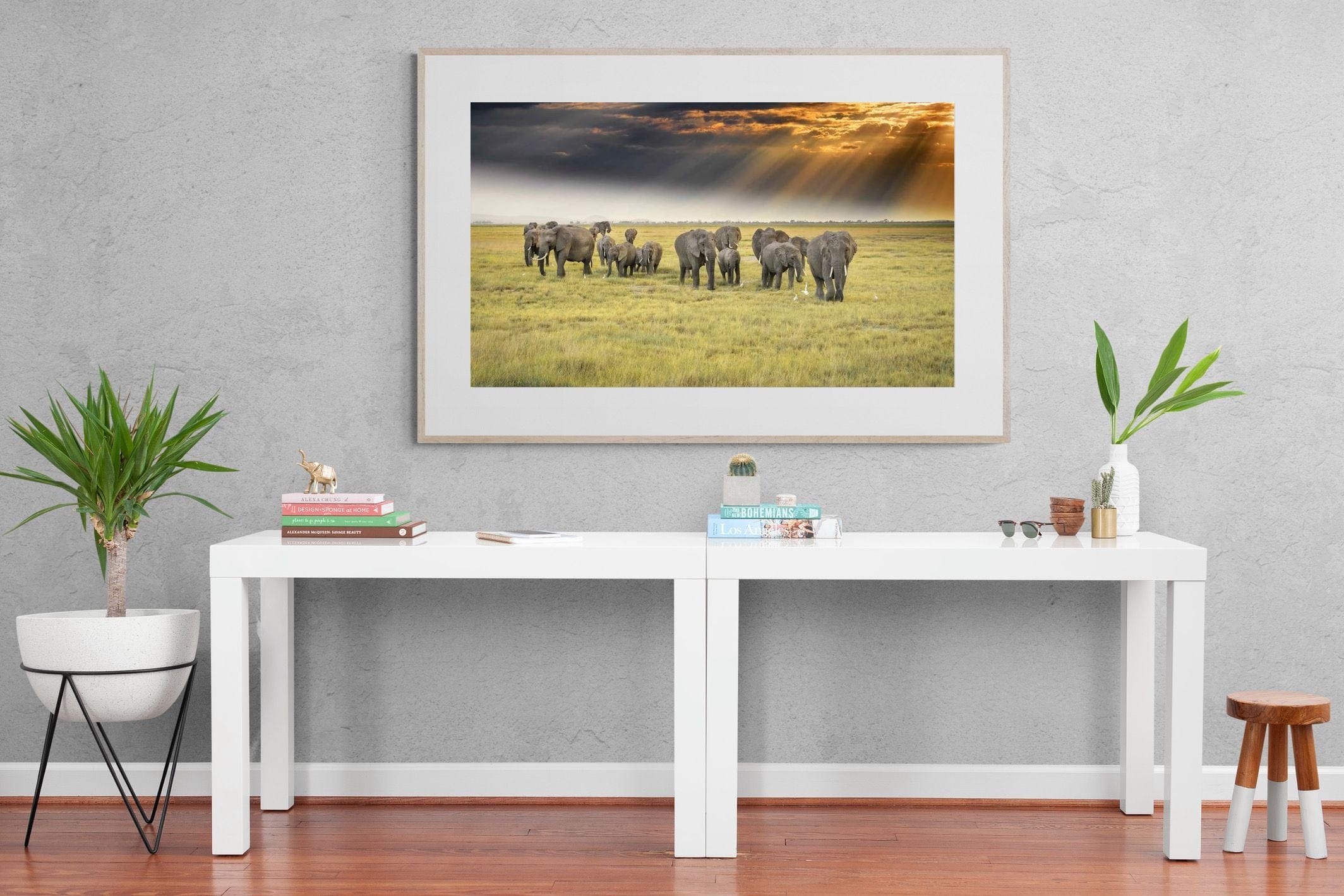Elephant Convoy (colour)-Wall_Art-150 x 100cm-Framed Print-Wood-Pixalot