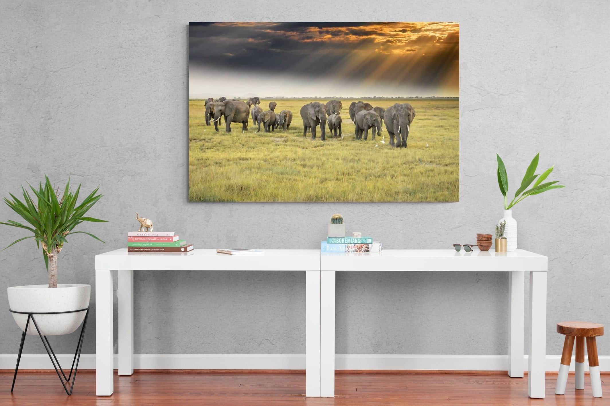 Elephant Convoy (colour)-Wall_Art-150 x 100cm-Mounted Canvas-No Frame-Pixalot