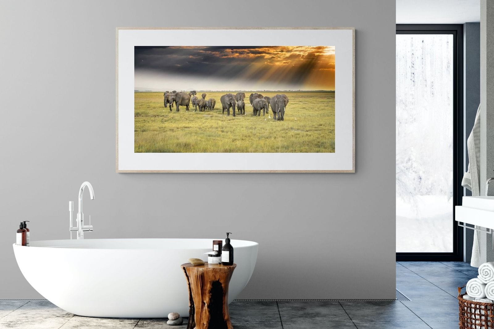 Elephant Convoy (colour)-Wall_Art-180 x 110cm-Framed Print-Wood-Pixalot