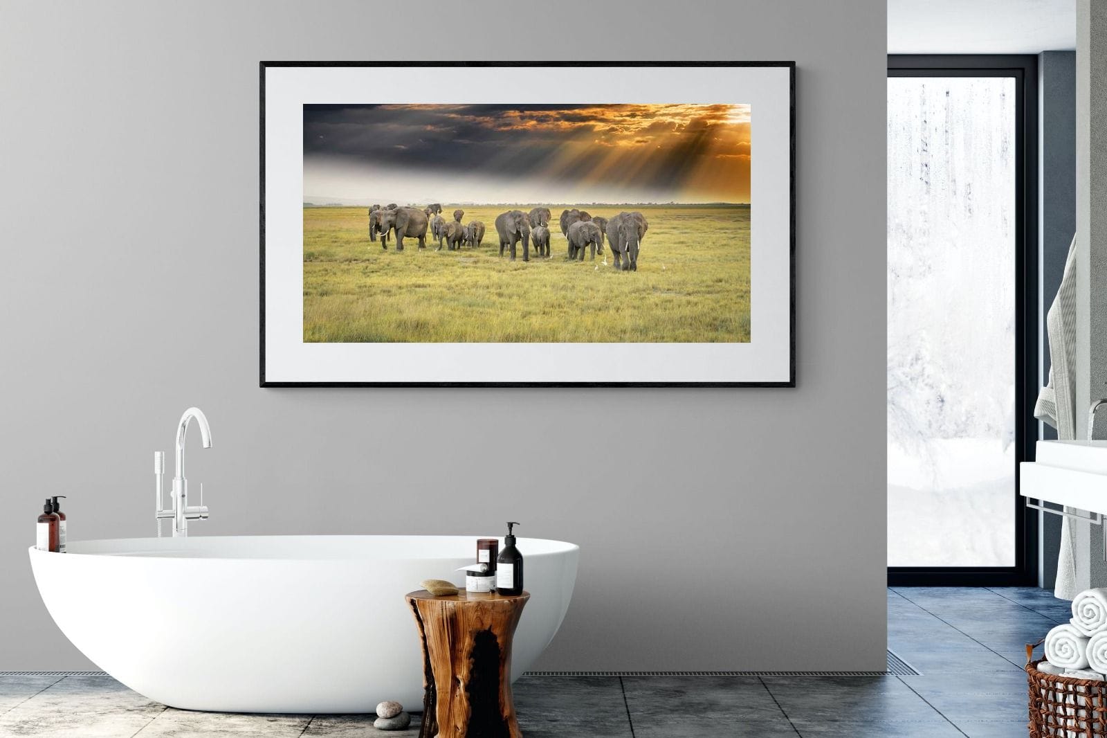 Elephant Convoy (colour)-Wall_Art-180 x 110cm-Framed Print-Black-Pixalot
