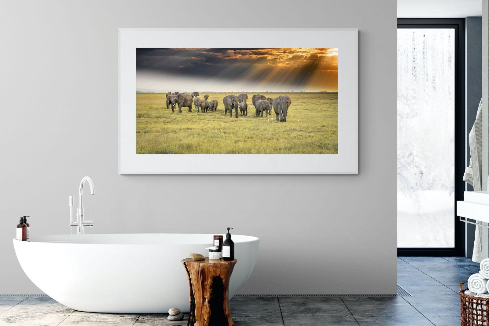 Elephant Convoy (colour)-Wall_Art-180 x 110cm-Framed Print-White-Pixalot