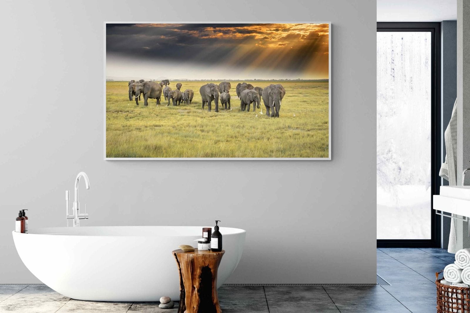 Elephant Convoy (colour)-Wall_Art-180 x 110cm-Mounted Canvas-White-Pixalot