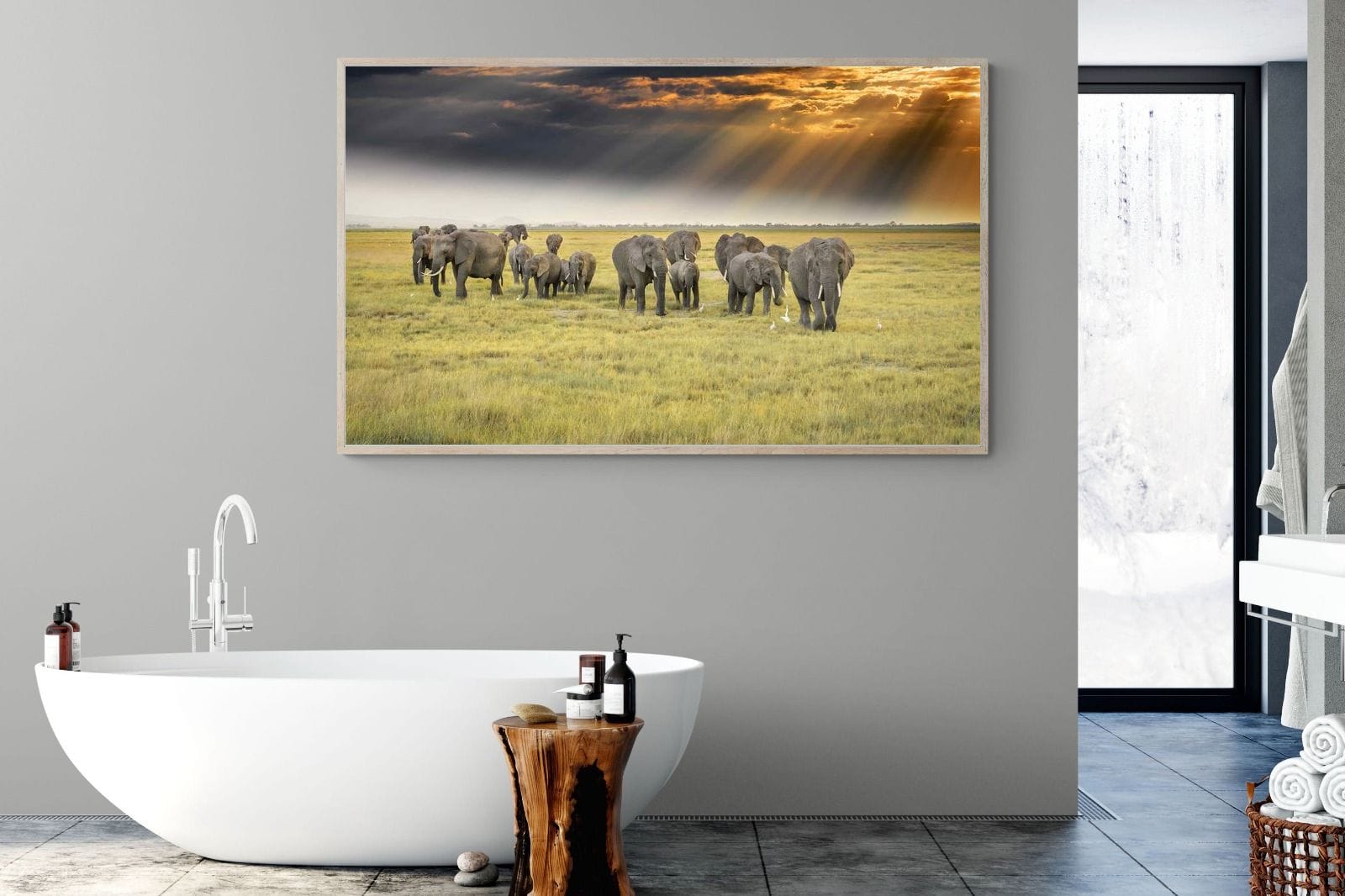 Elephant Convoy (colour)-Wall_Art-180 x 110cm-Mounted Canvas-Wood-Pixalot