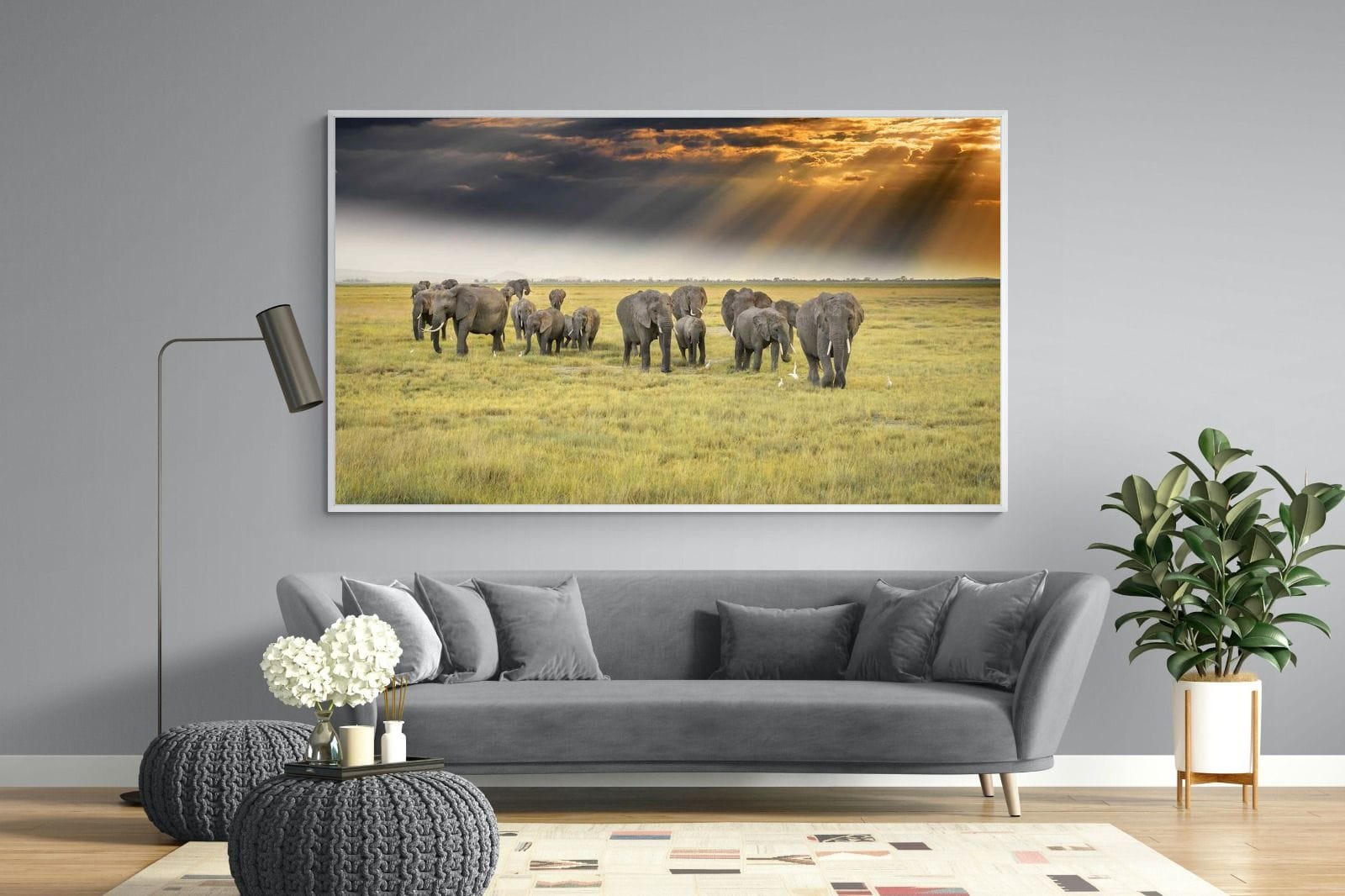 Elephant Convoy (colour)-Wall_Art-220 x 130cm-Mounted Canvas-White-Pixalot