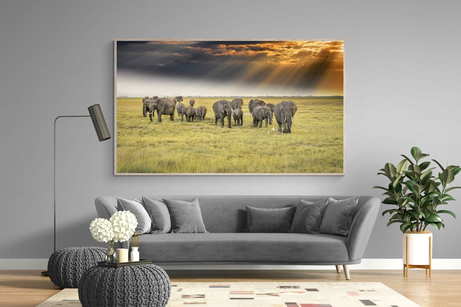 Elephant Convoy (colour)-Wall_Art-220 x 130cm-Mounted Canvas-Wood-Pixalot
