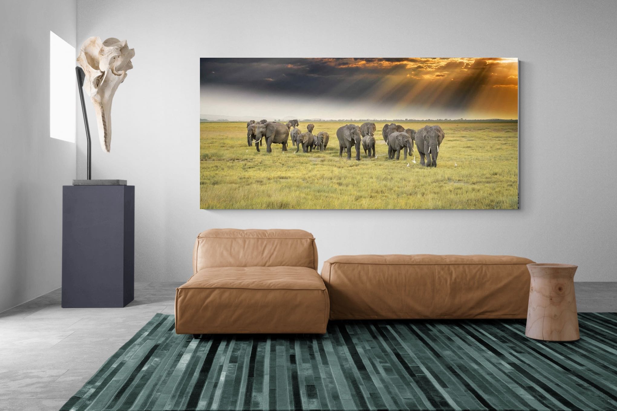 Elephant Convoy (colour)-Wall_Art-275 x 130cm-Mounted Canvas-No Frame-Pixalot
