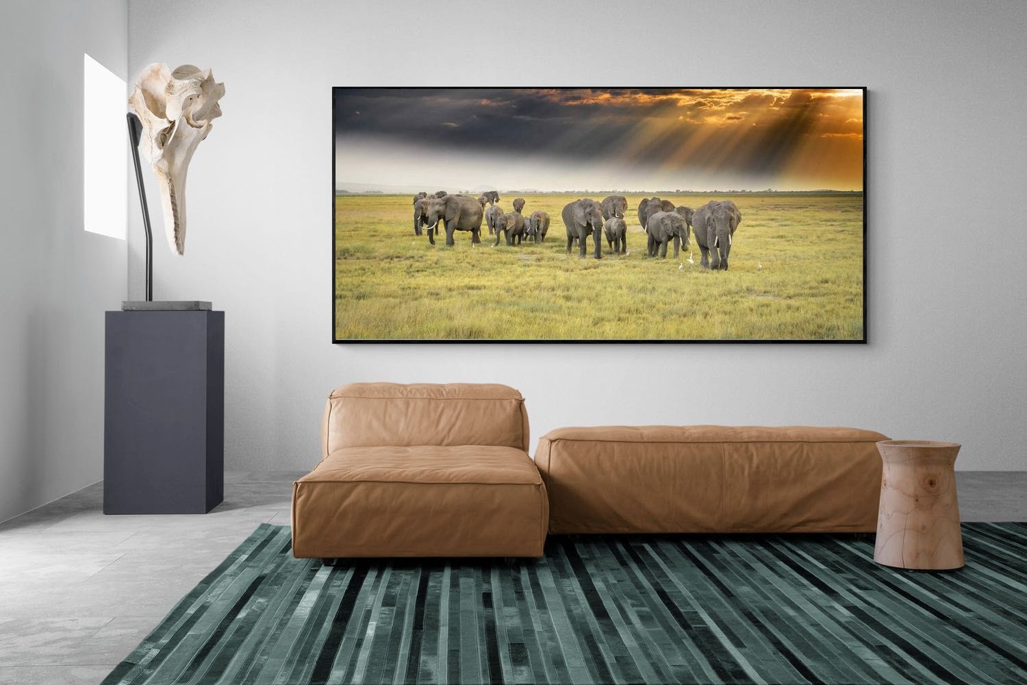 Elephant Convoy (colour)-Wall_Art-275 x 130cm-Mounted Canvas-Black-Pixalot