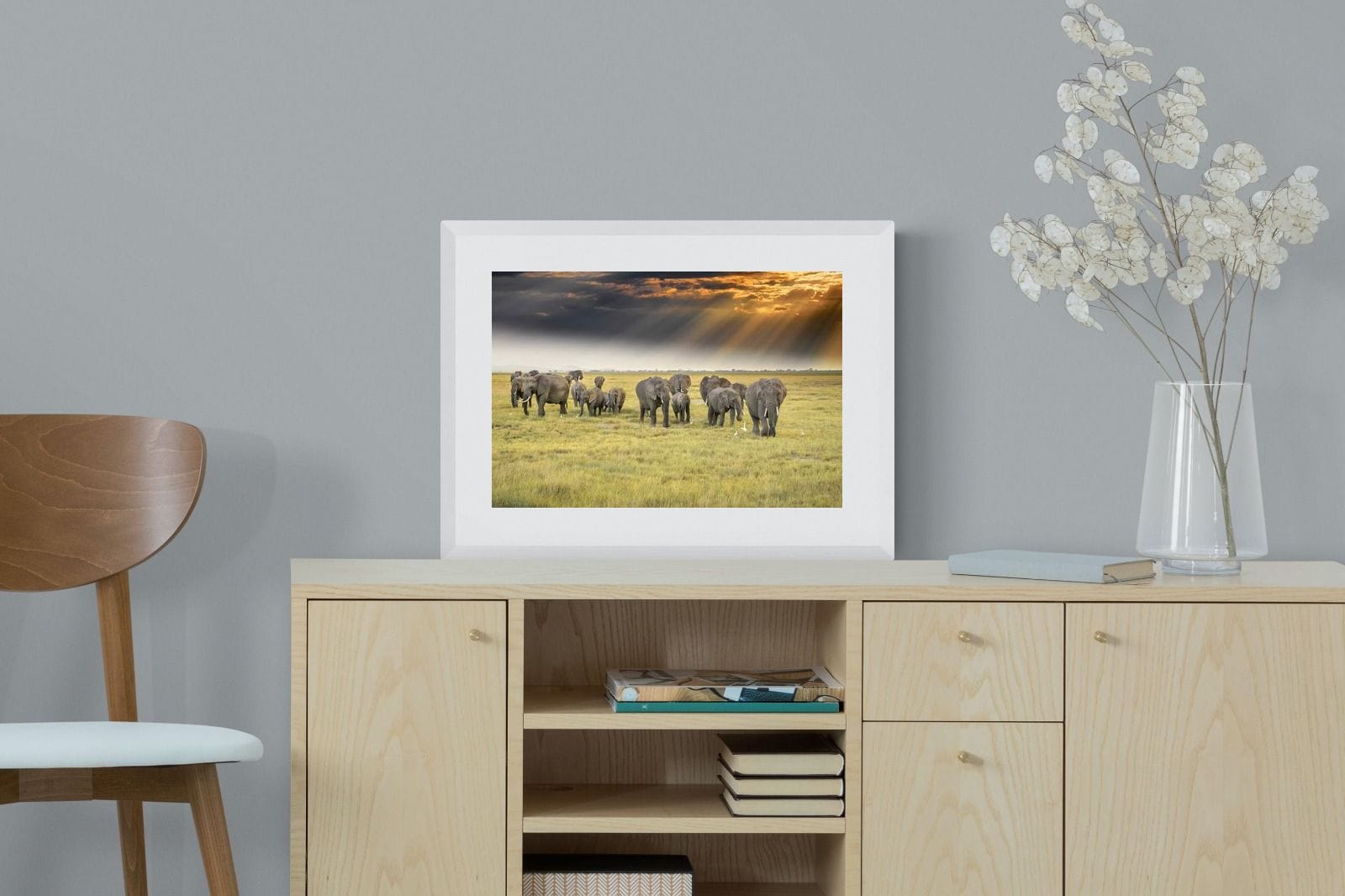 Elephant Convoy (colour)-Wall_Art-60 x 45cm-Framed Print-White-Pixalot
