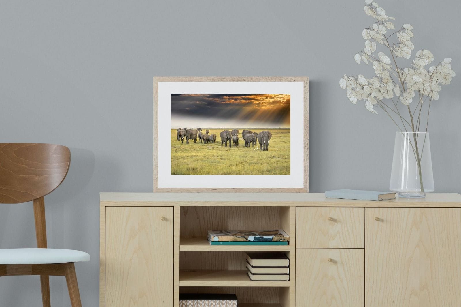 Elephant Convoy (colour)-Wall_Art-60 x 45cm-Framed Print-Wood-Pixalot