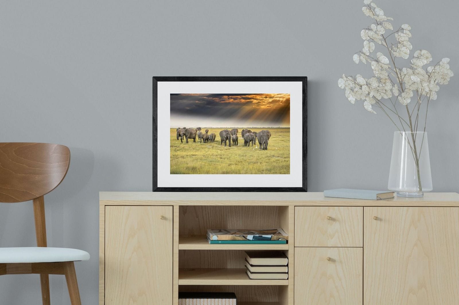 Elephant Convoy (colour)-Wall_Art-60 x 45cm-Framed Print-Black-Pixalot