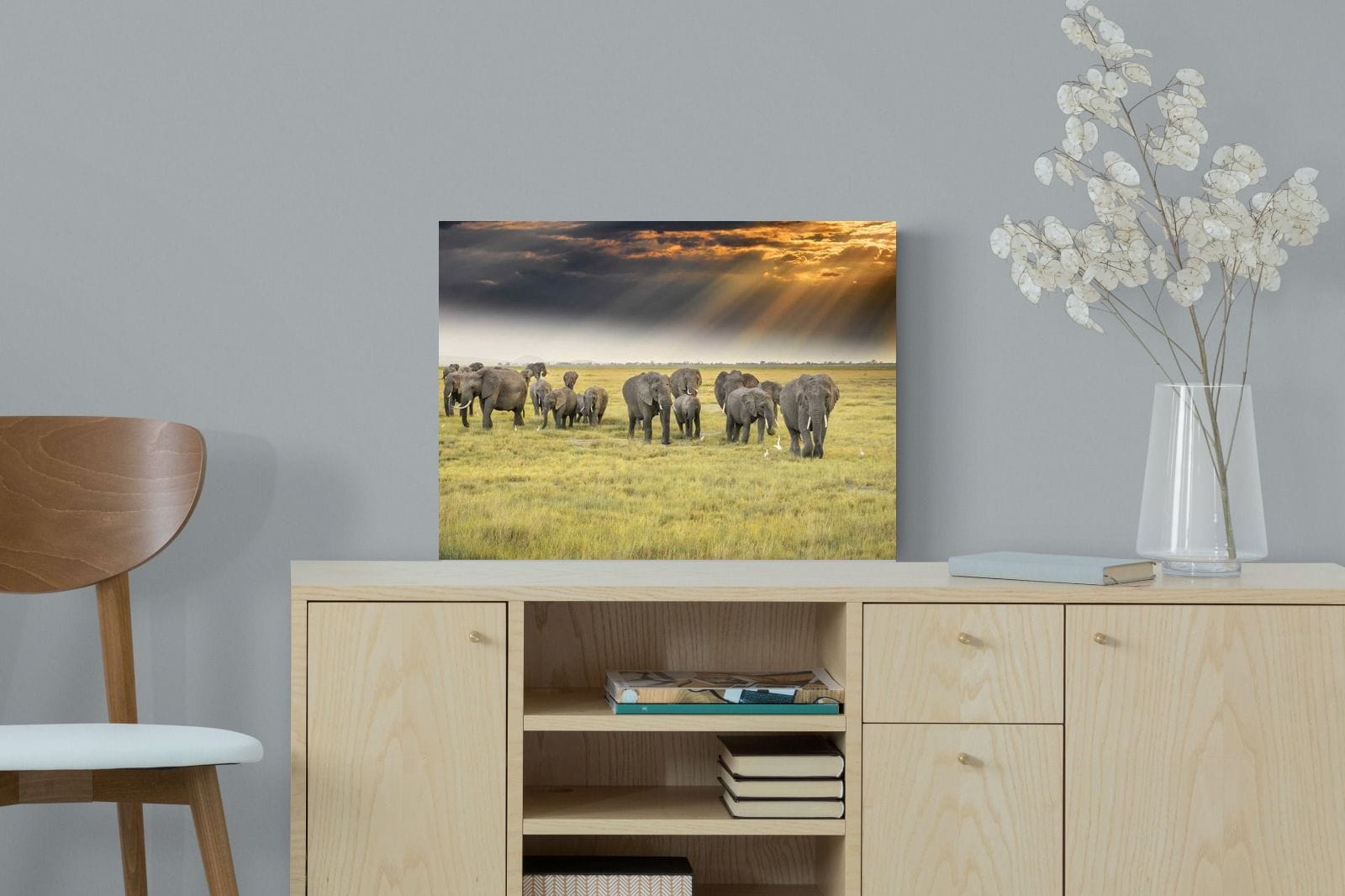 Elephant Convoy (colour)-Wall_Art-60 x 45cm-Mounted Canvas-No Frame-Pixalot