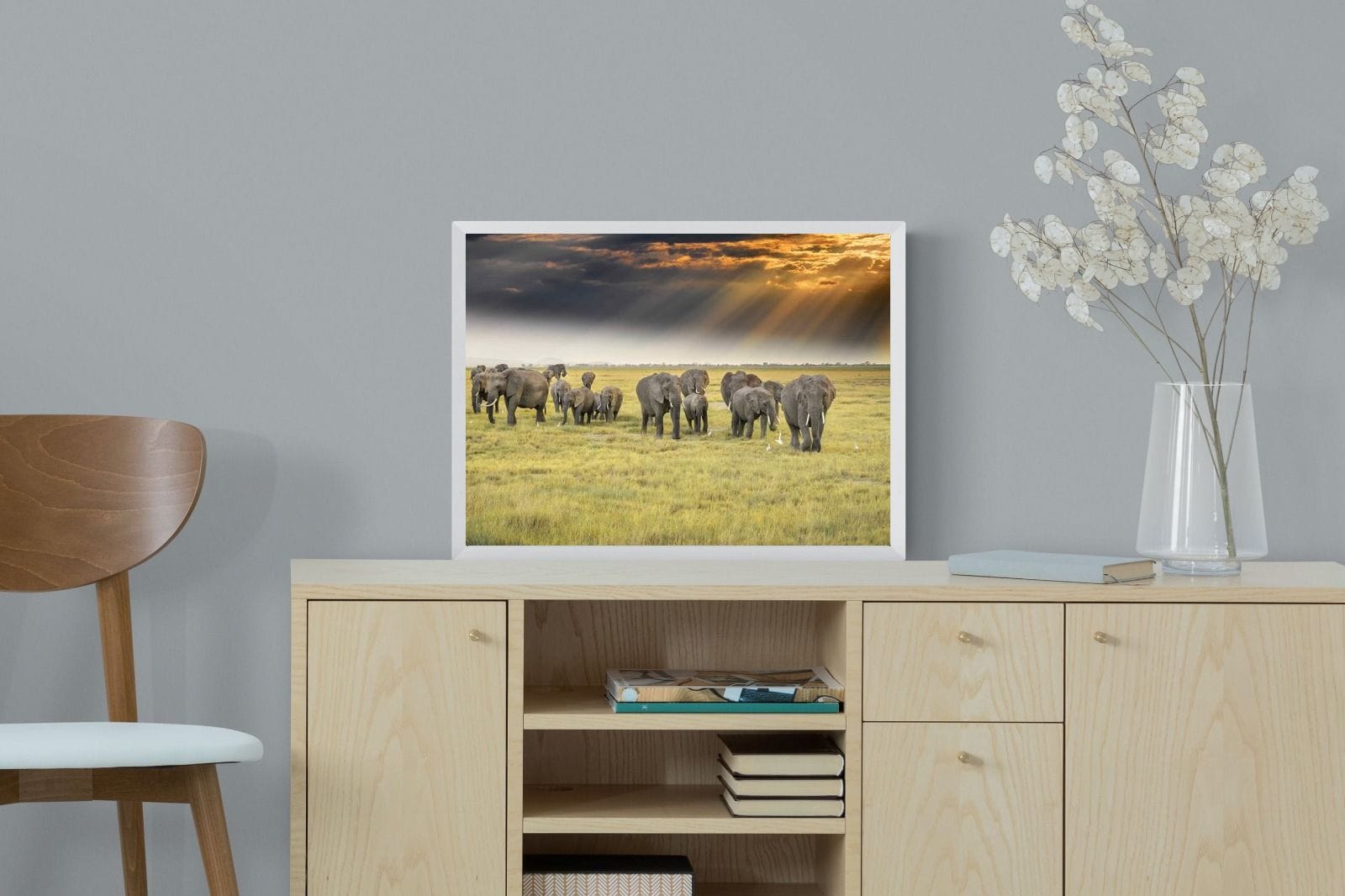 Elephant Convoy (colour)-Wall_Art-60 x 45cm-Mounted Canvas-White-Pixalot
