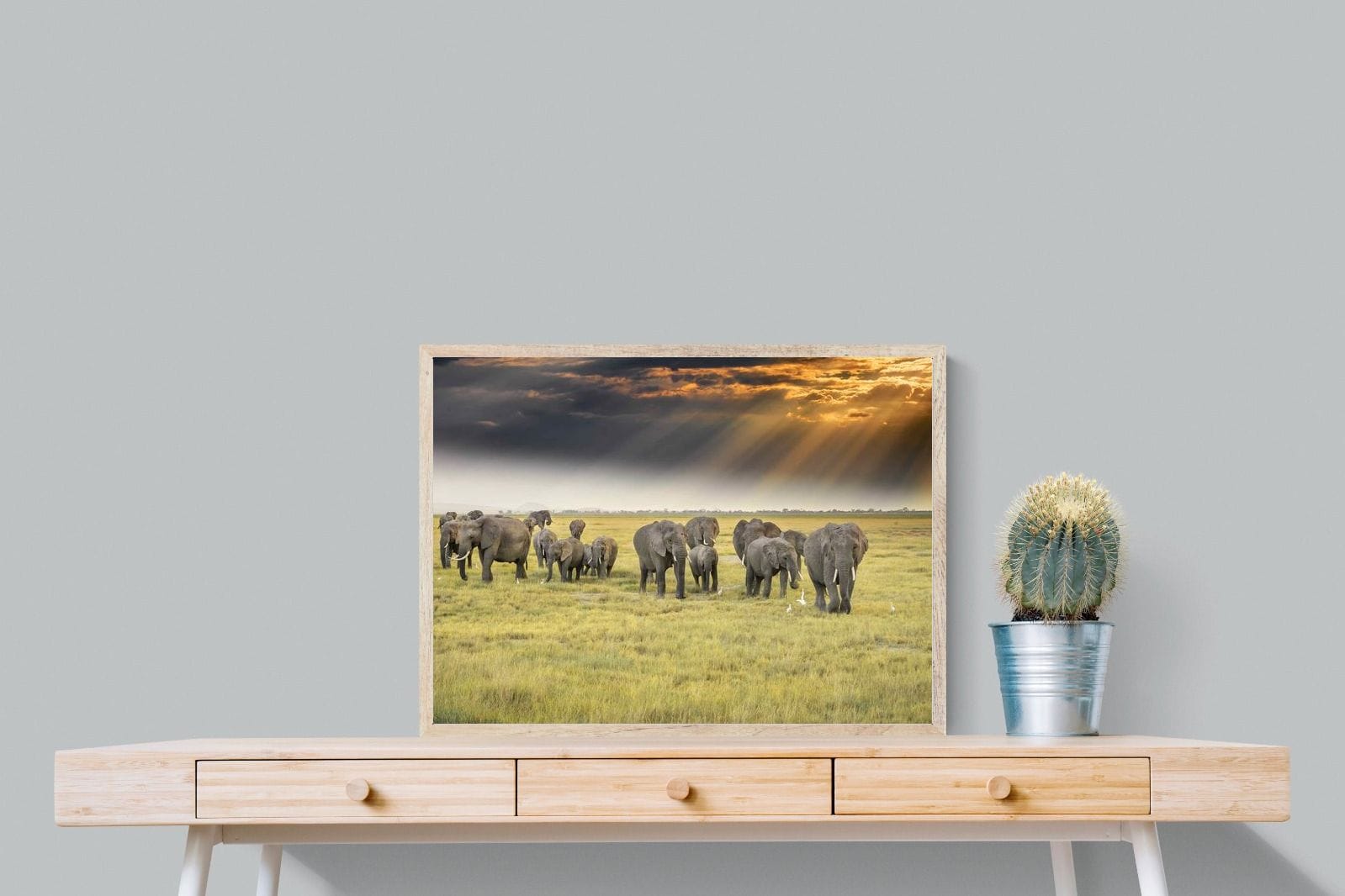 Elephant Convoy (colour)-Wall_Art-80 x 60cm-Mounted Canvas-Wood-Pixalot