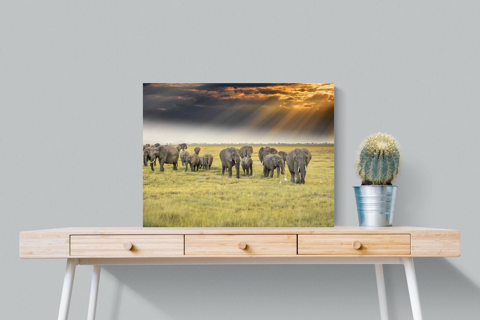 Elephant Convoy (colour)-Wall_Art-80 x 60cm-Mounted Canvas-No Frame-Pixalot