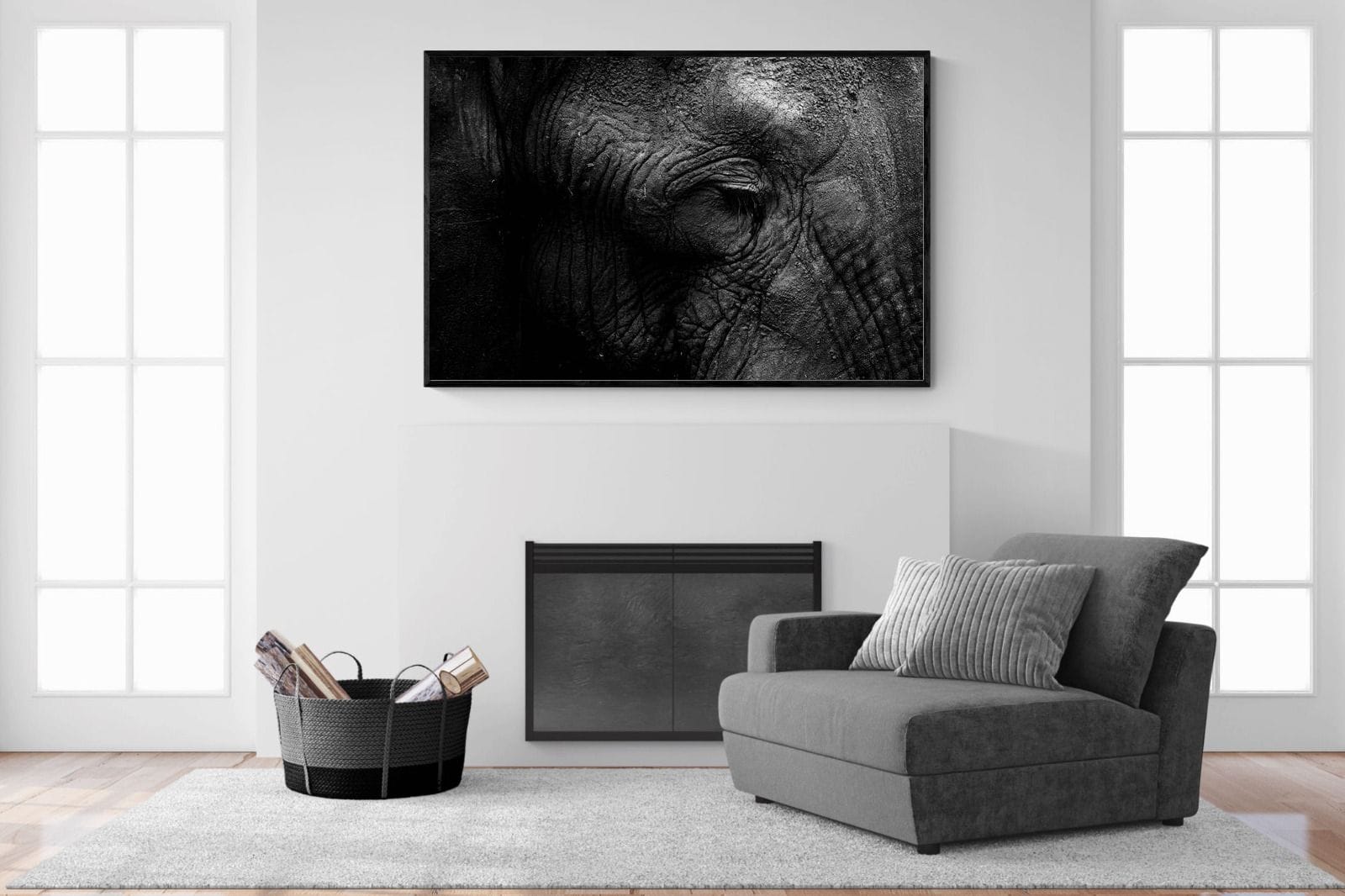 Elephant Skin-Wall_Art-150 x 100cm-Mounted Canvas-Black-Pixalot