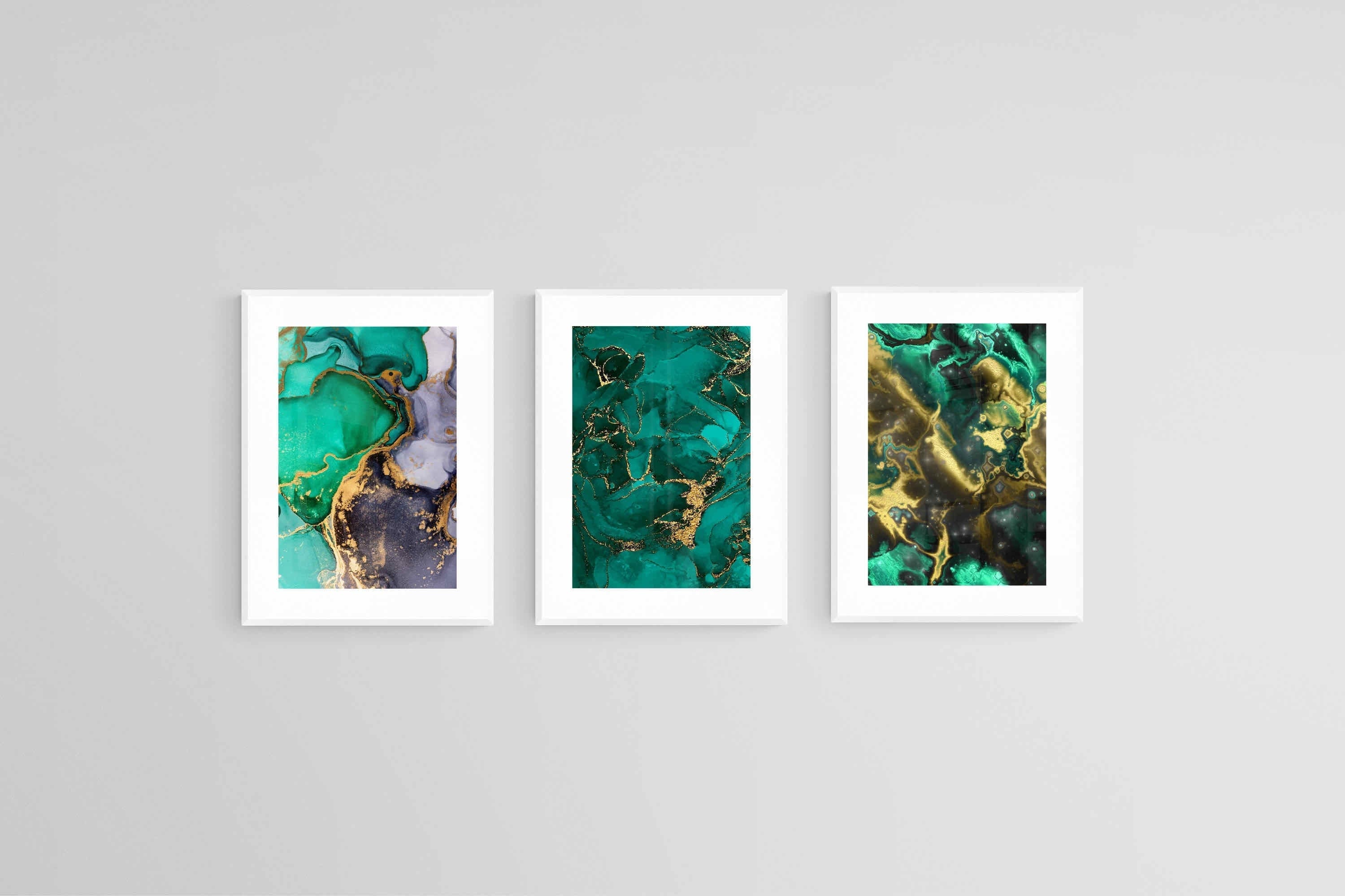 Emerald Gold Set-Wall_Art-45 x 60cm (x3)-Framed Print-White-Pixalot