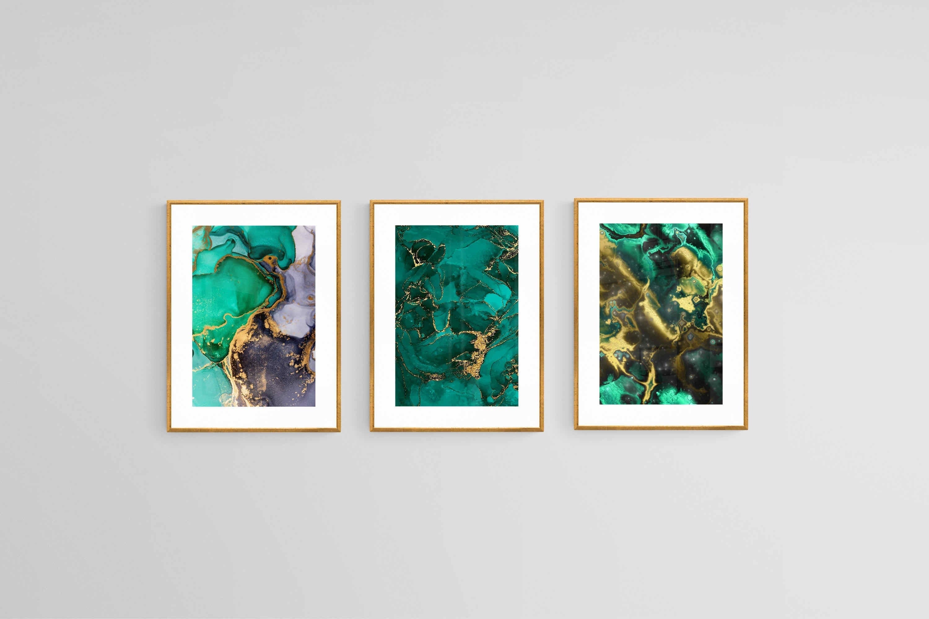 Emerald Gold Set-Wall_Art-45 x 60cm (x3)-Framed Print-Gold-Pixalot
