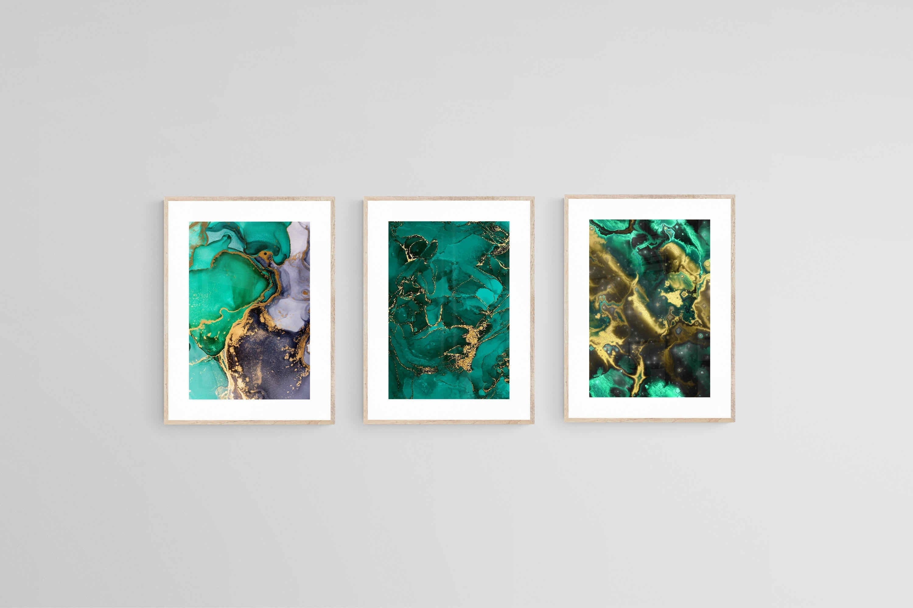 Emerald Gold Set-Wall_Art-45 x 60cm (x3)-Framed Print-Wood-Pixalot