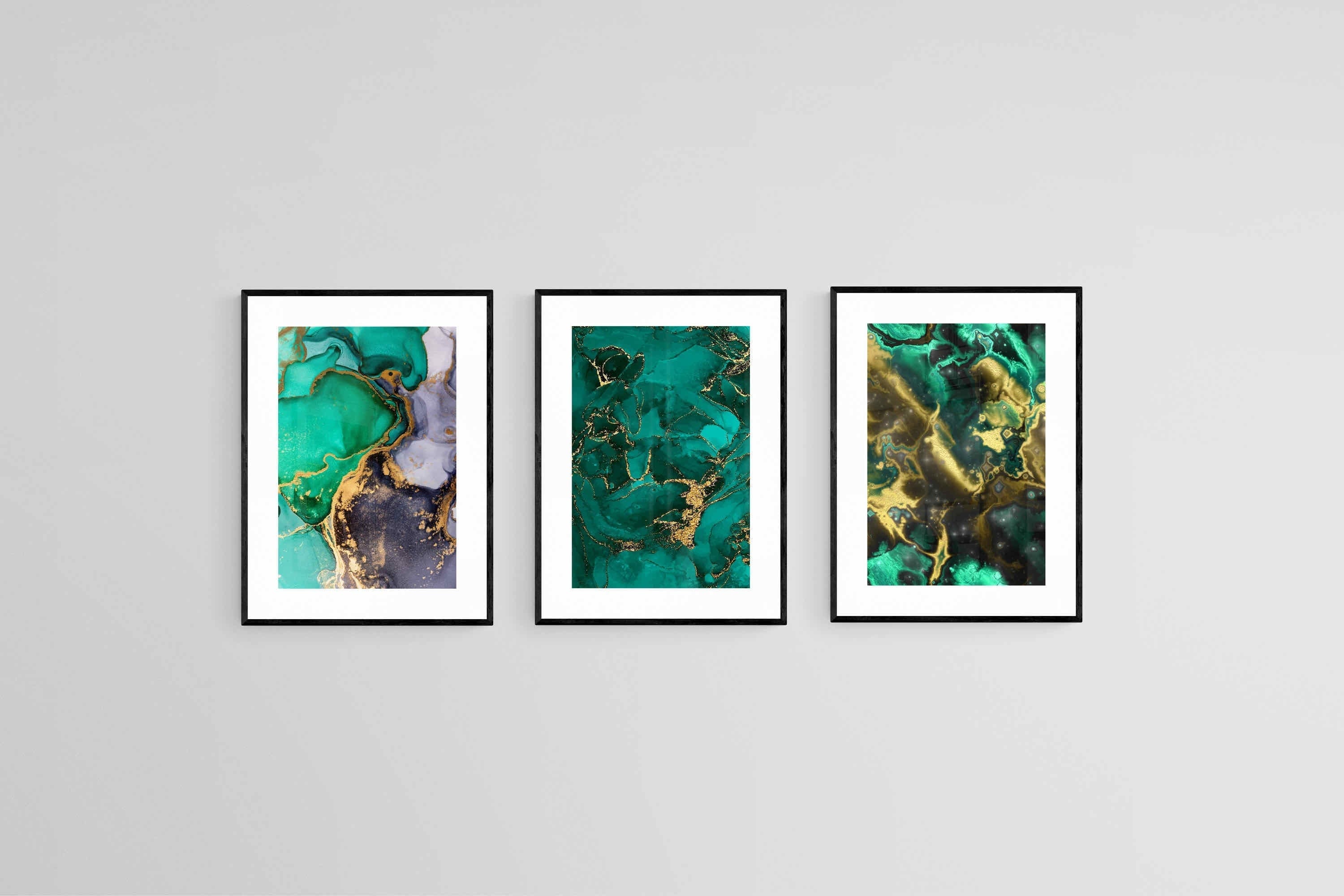Emerald Gold Set-Wall_Art-45 x 60cm (x3)-Framed Print-Black-Pixalot