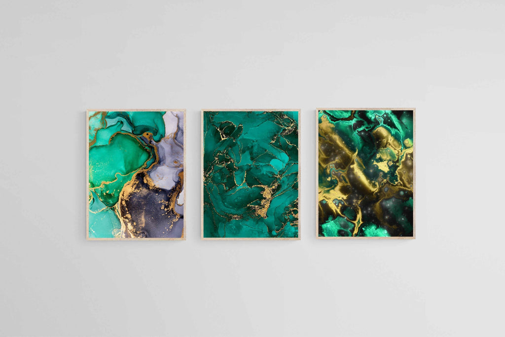 Emerald Gold Set-Wall_Art-45 x 60cm (x3)-Mounted Canvas-Wood-Pixalot