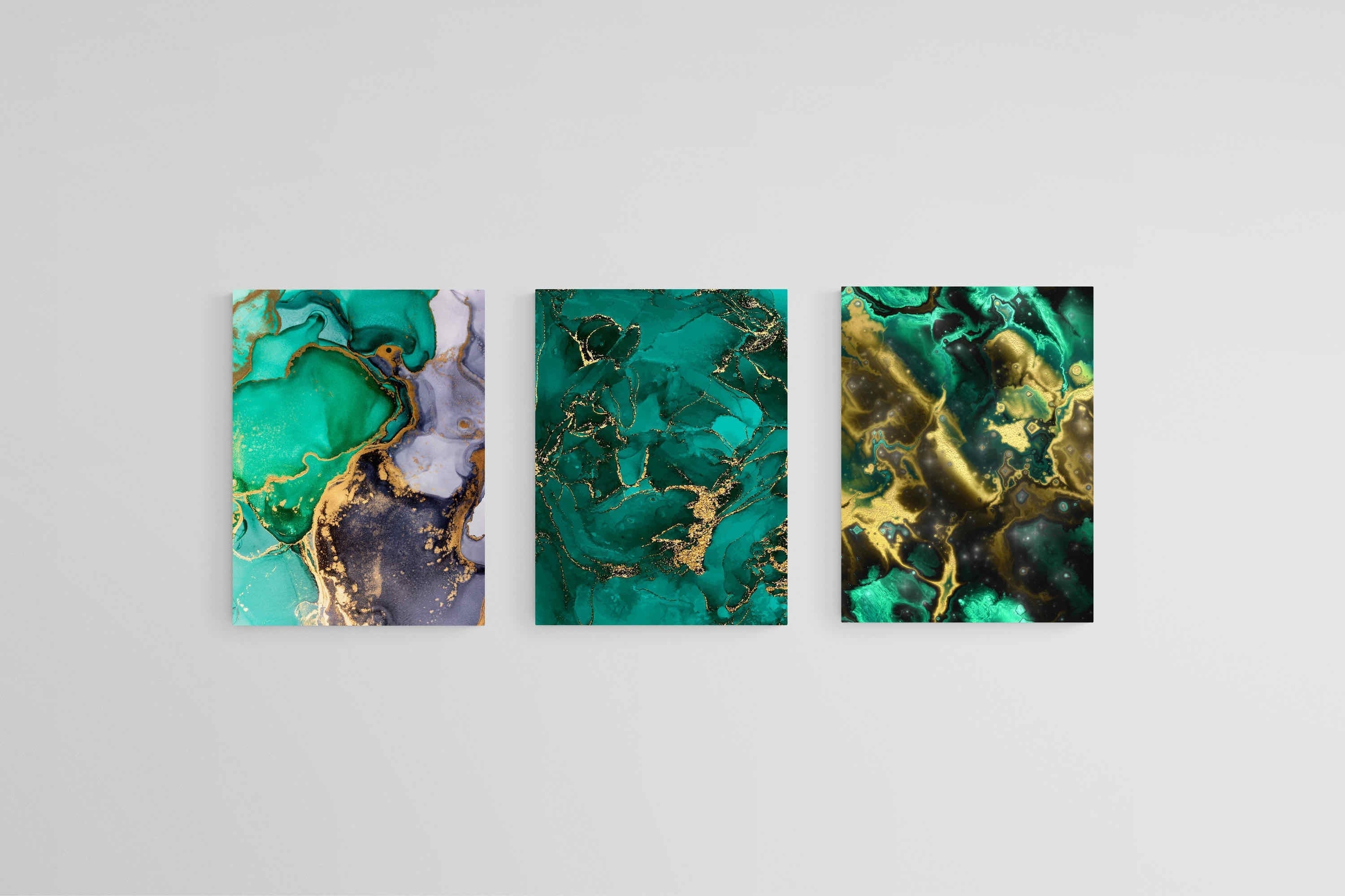 Emerald Gold Set-Wall_Art-45 x 60cm (x3)-Mounted Canvas-No Frame-Pixalot