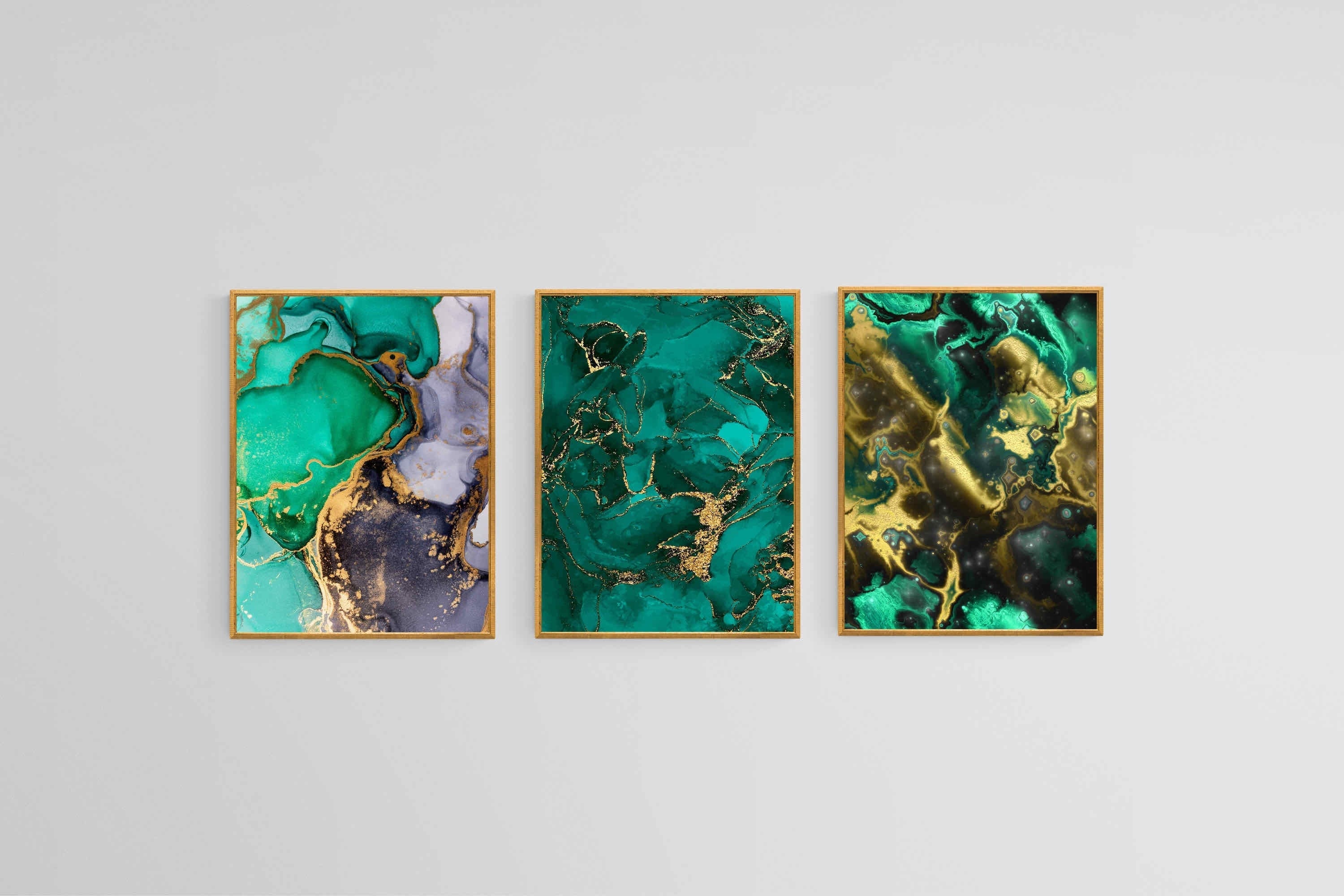 Emerald Gold Set-Wall_Art-45 x 60cm (x3)-Mounted Canvas-Gold-Pixalot