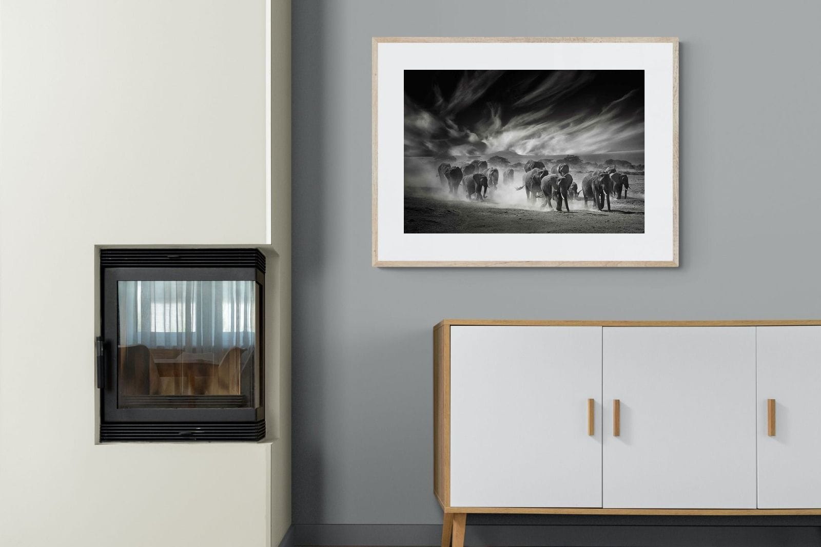 Etosha Elephants-Wall_Art-100 x 75cm-Framed Print-Wood-Pixalot