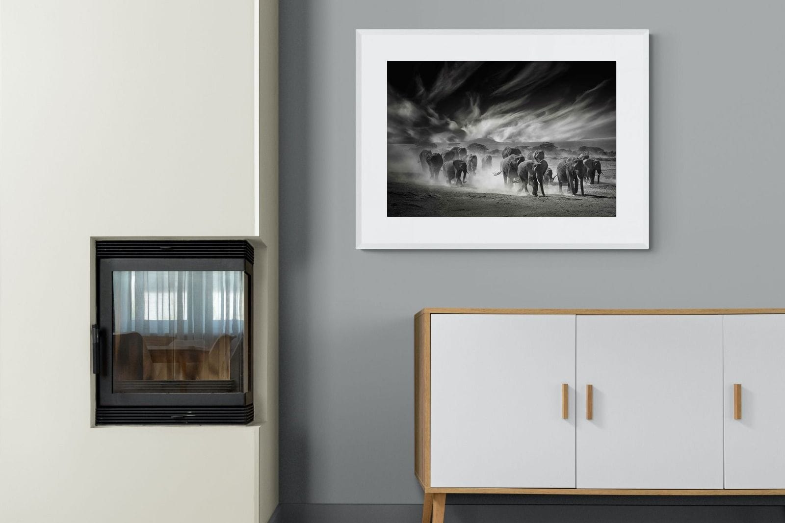 Etosha Elephants-Wall_Art-100 x 75cm-Framed Print-White-Pixalot