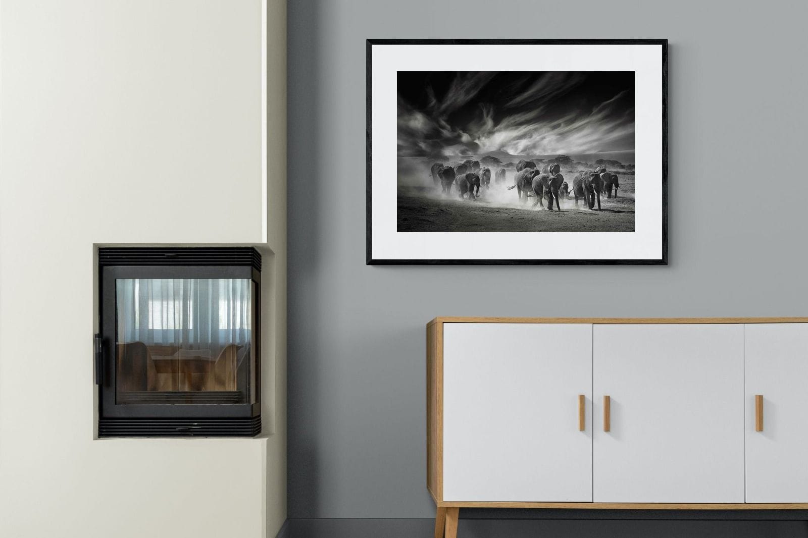 Etosha Elephants-Wall_Art-100 x 75cm-Framed Print-Black-Pixalot
