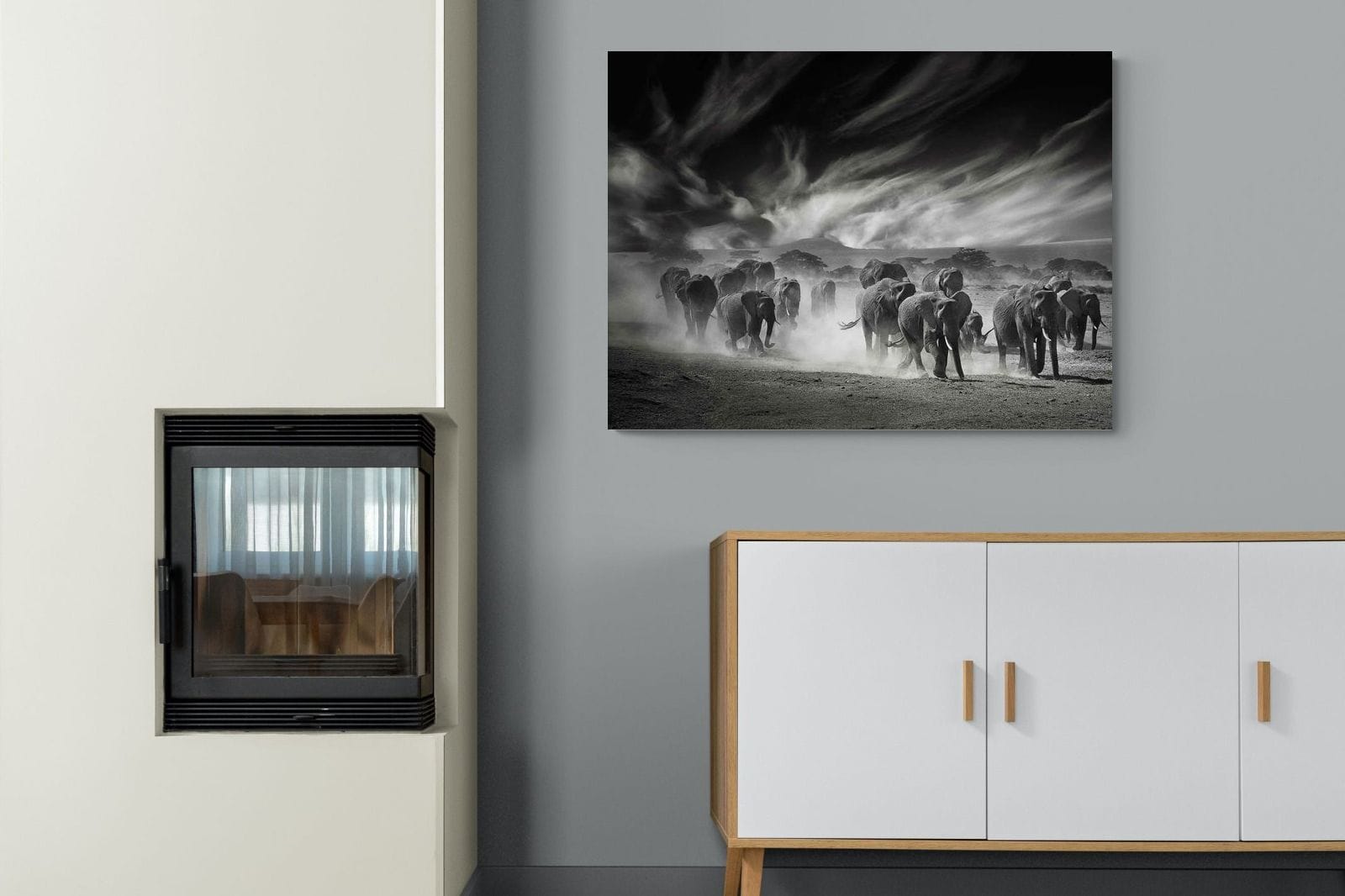 Etosha Elephants-Wall_Art-100 x 75cm-Mounted Canvas-No Frame-Pixalot