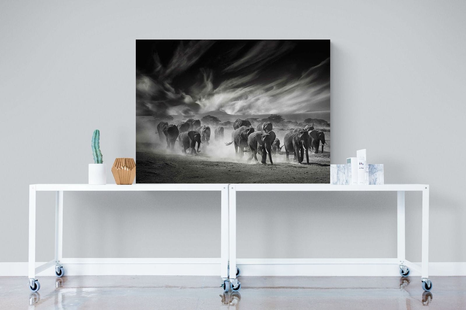 Etosha Elephants-Wall_Art-120 x 90cm-Mounted Canvas-No Frame-Pixalot