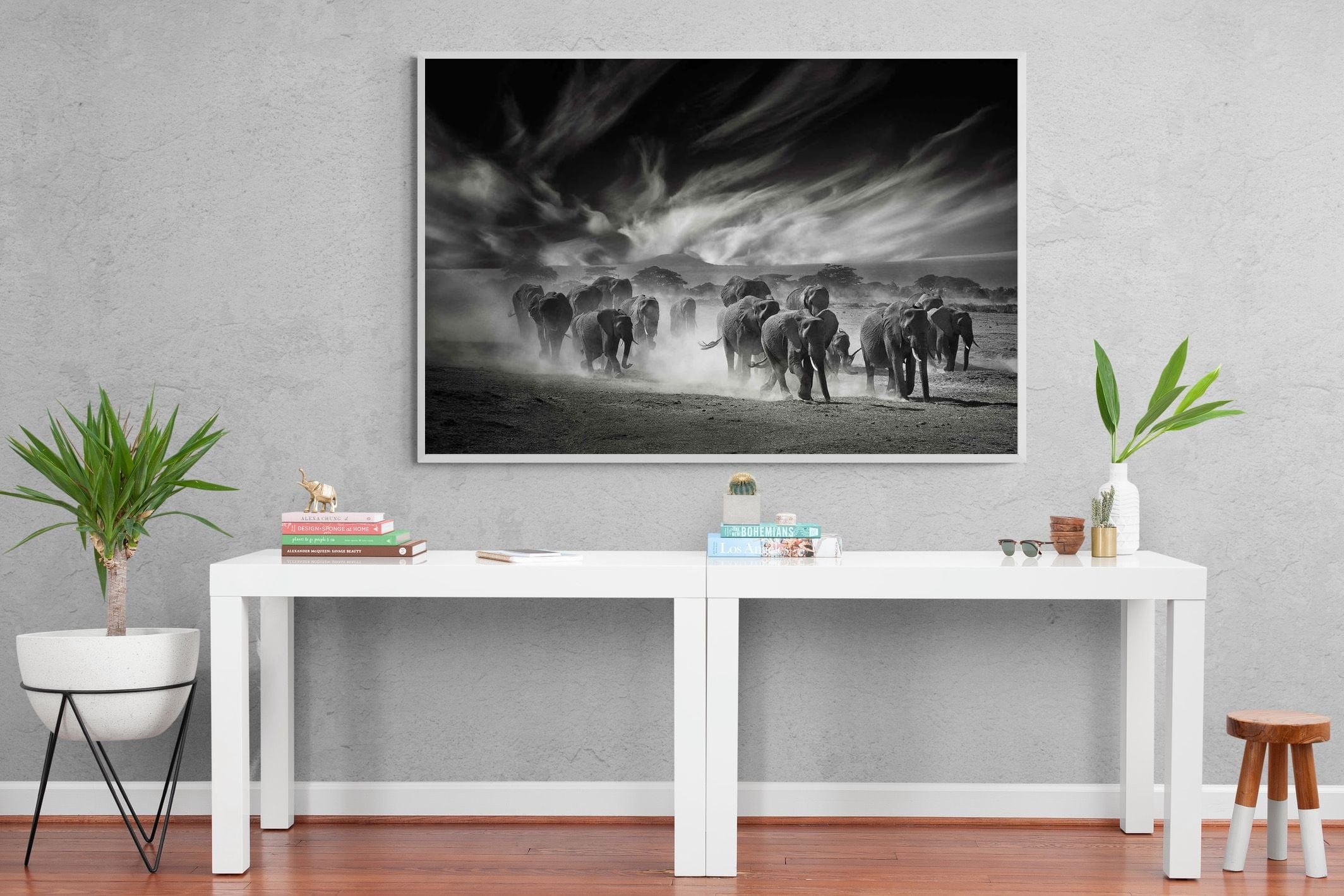 Etosha Elephants-Wall_Art-150 x 100cm-Mounted Canvas-White-Pixalot