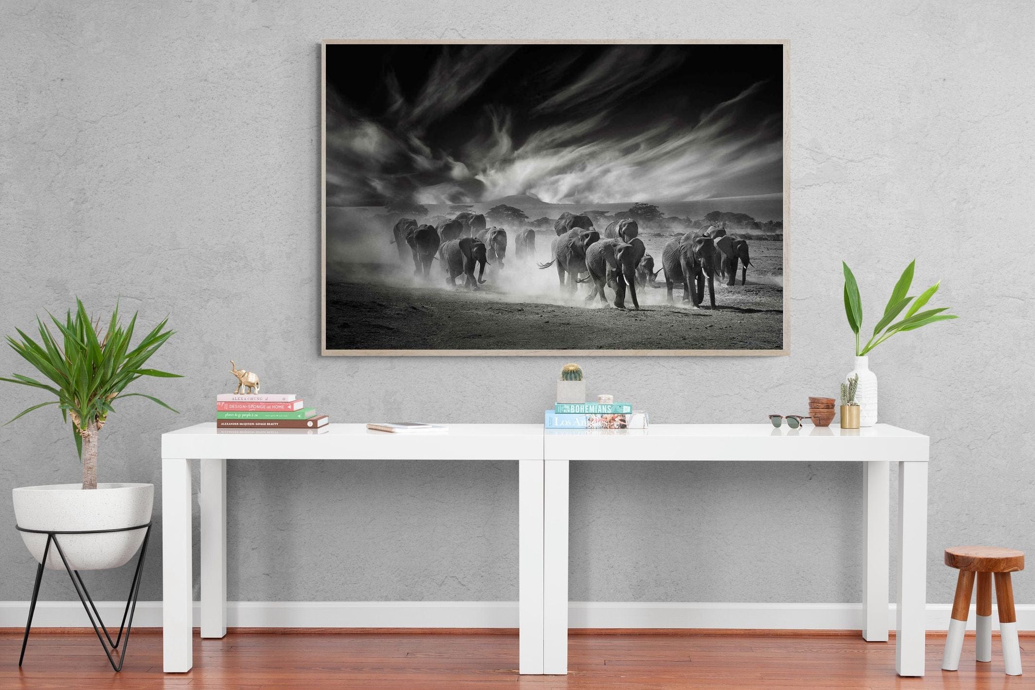 Etosha Elephants-Wall_Art-150 x 100cm-Mounted Canvas-Wood-Pixalot