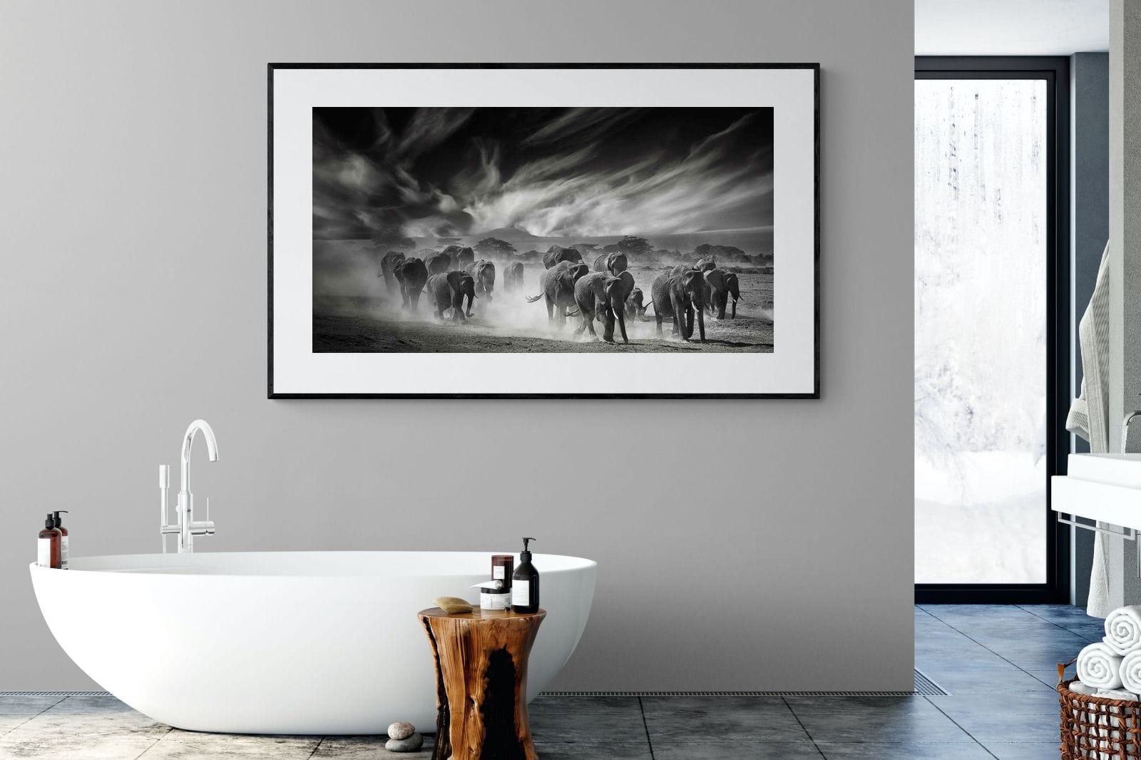 Etosha Elephants-Wall_Art-180 x 110cm-Framed Print-Black-Pixalot