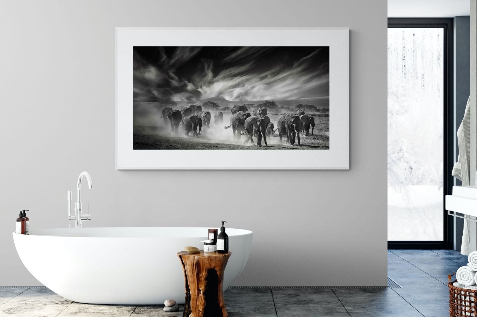 Etosha Elephants-Wall_Art-180 x 110cm-Framed Print-White-Pixalot