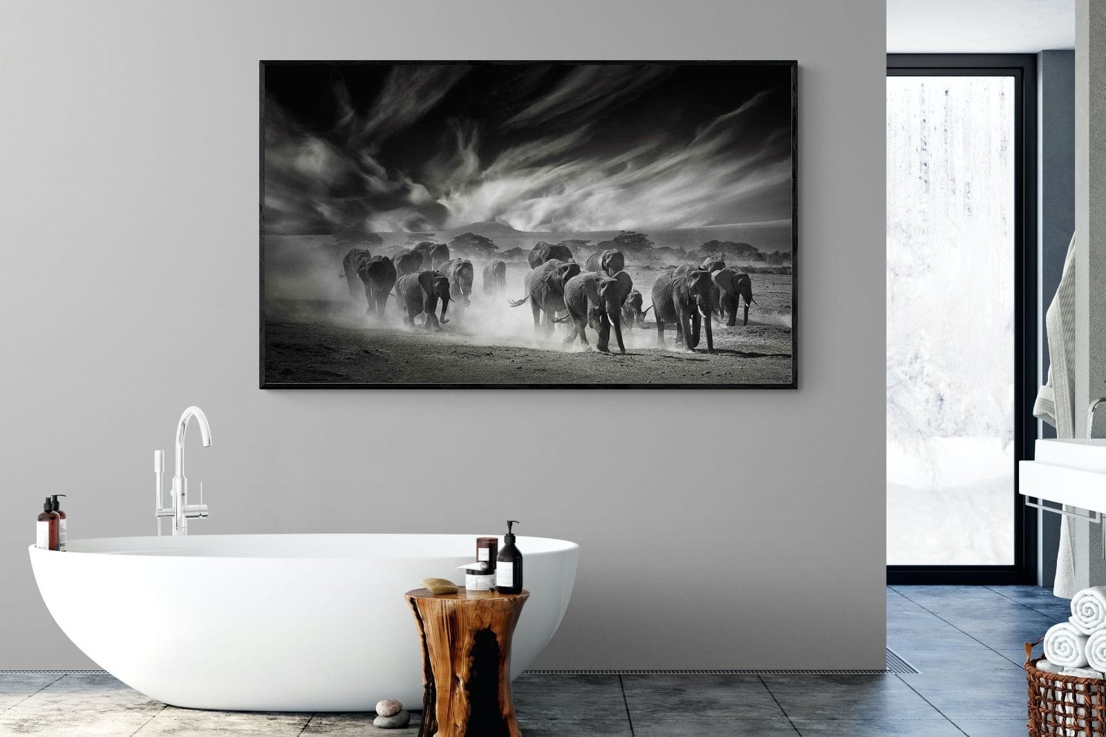Etosha Elephants-Wall_Art-180 x 110cm-Mounted Canvas-Black-Pixalot