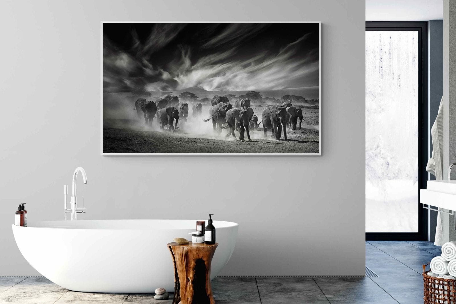 Etosha Elephants-Wall_Art-180 x 110cm-Mounted Canvas-White-Pixalot