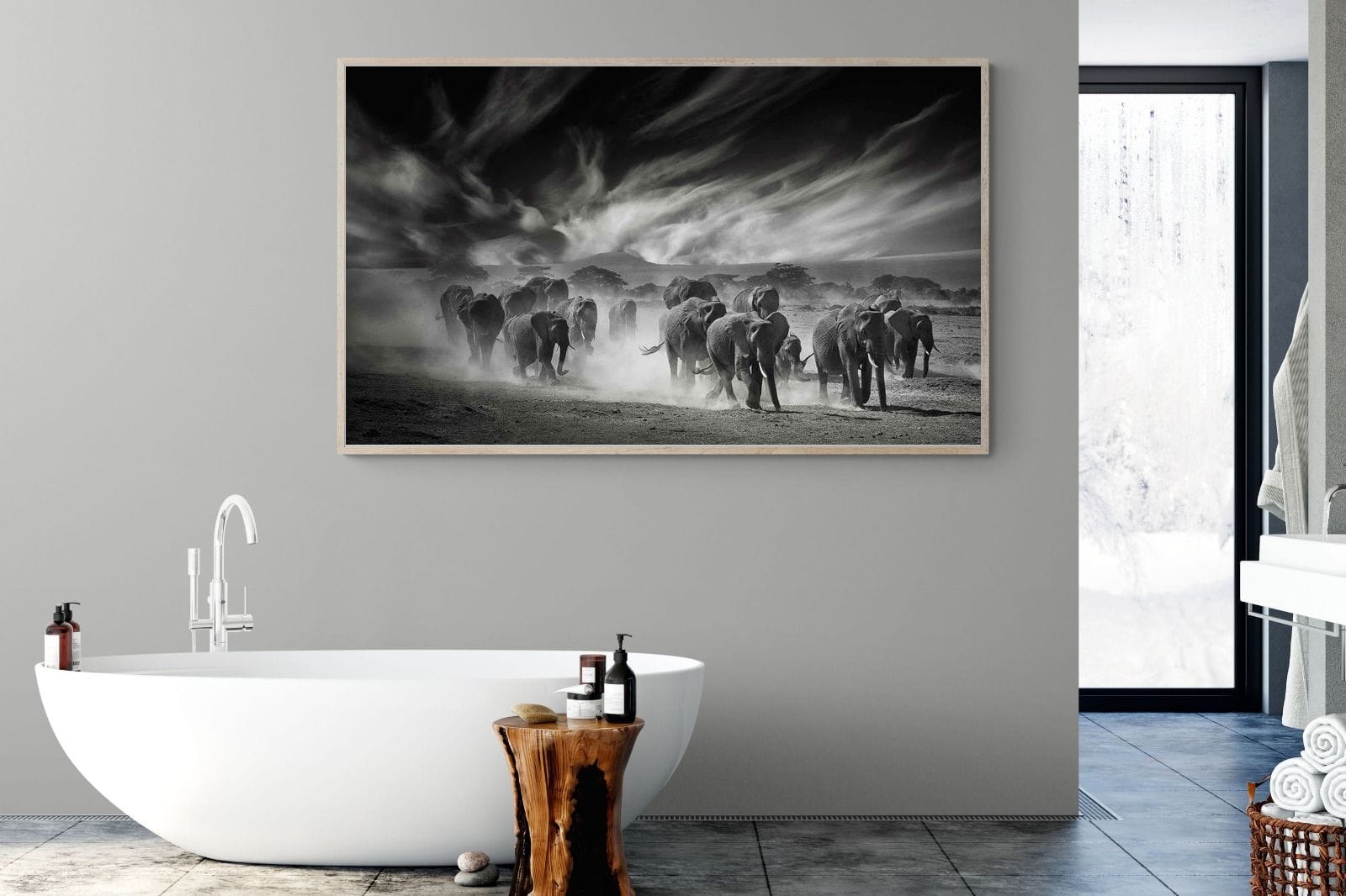 Etosha Elephants-Wall_Art-180 x 110cm-Mounted Canvas-Wood-Pixalot