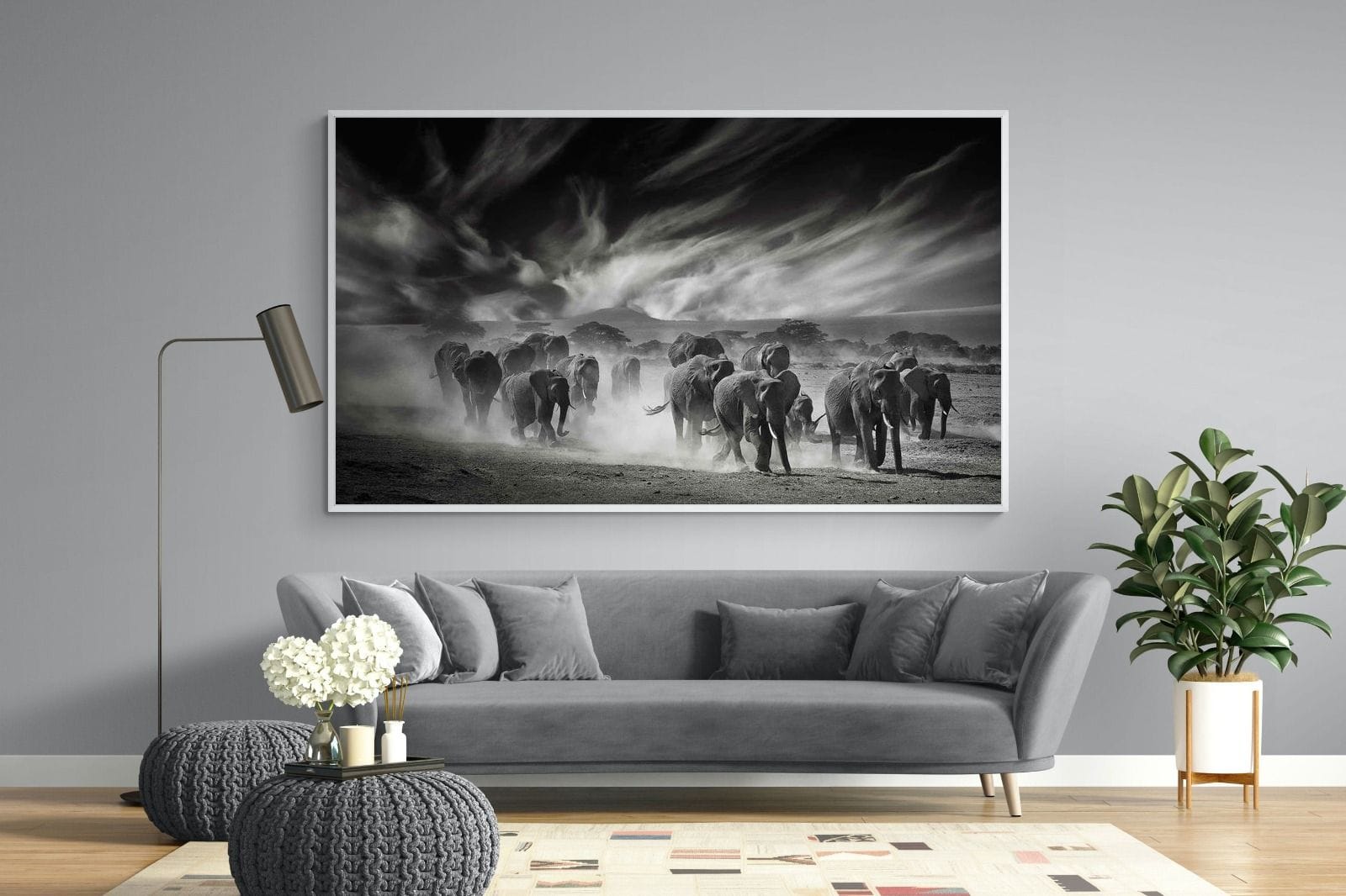 Etosha Elephants-Wall_Art-220 x 130cm-Mounted Canvas-White-Pixalot