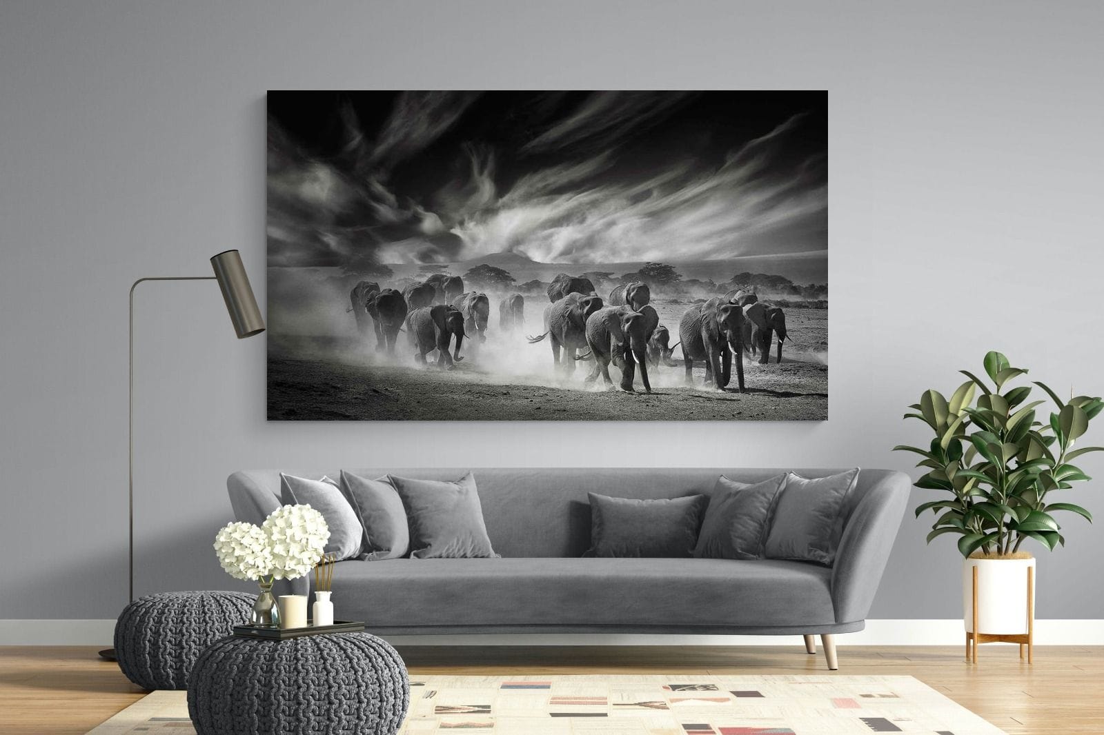 Etosha Elephants-Wall_Art-220 x 130cm-Mounted Canvas-No Frame-Pixalot